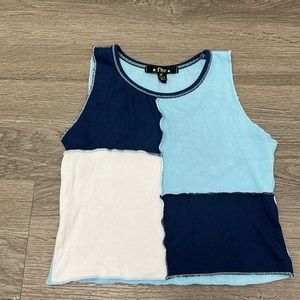 Fbz Flowers by Zoe girls ribbed blue and white tank top- size M